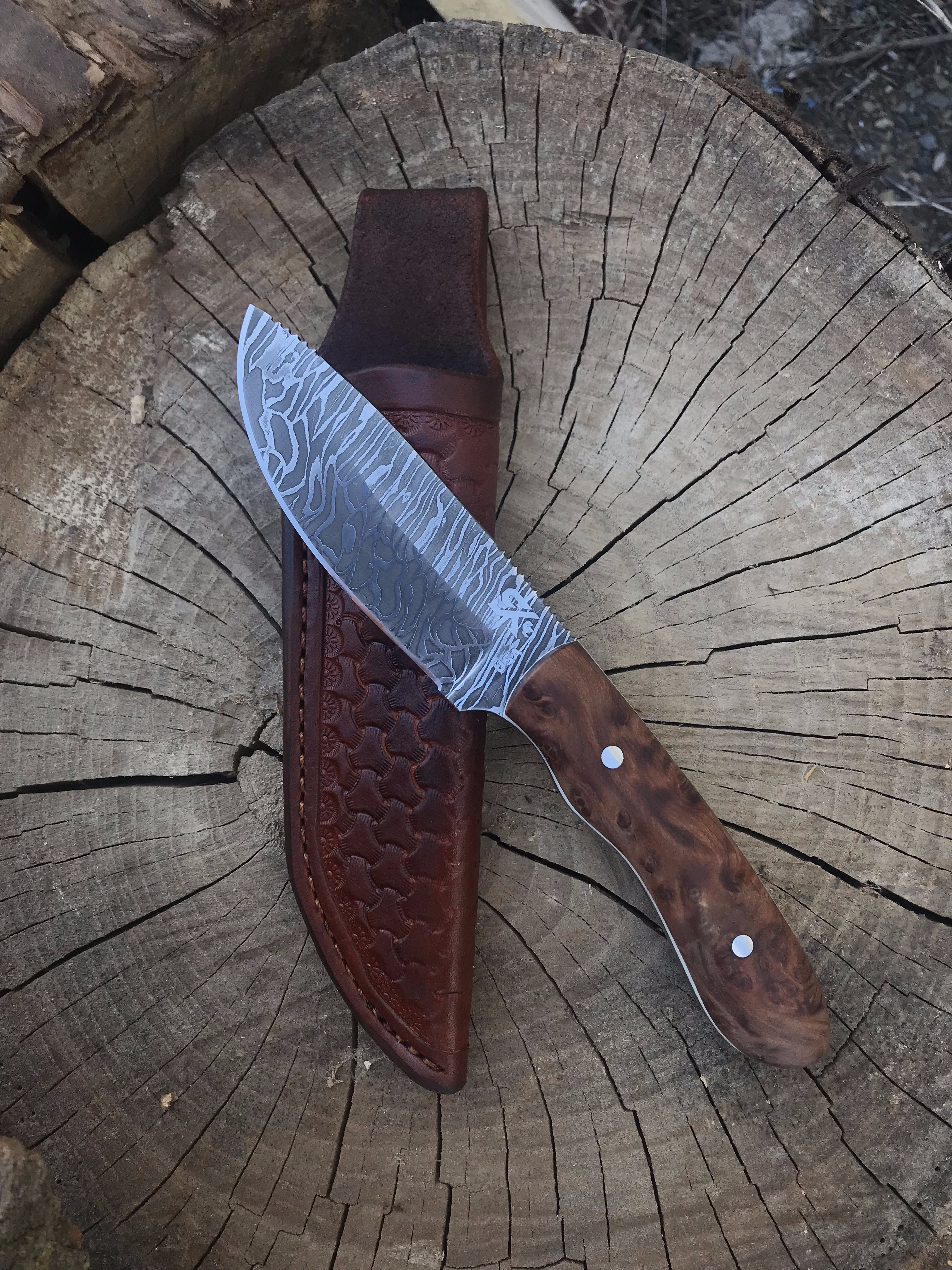 Redwood Handle Damascus Steel Outdoor Knife – Pro Survivals